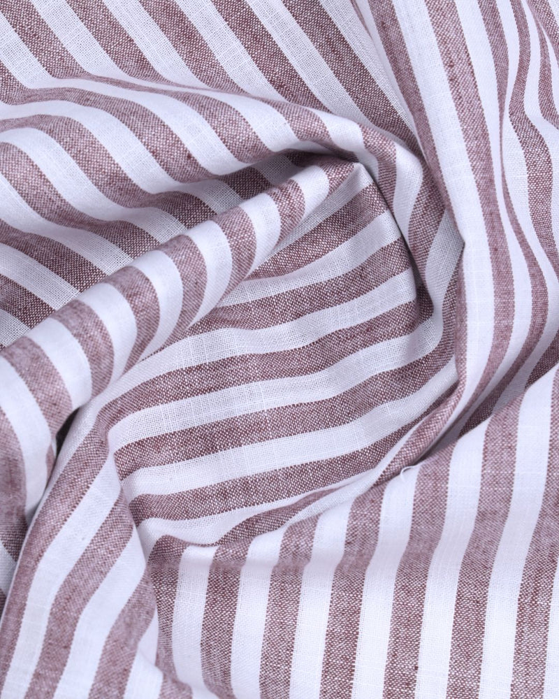 Maroon & White Large Stripes -Full-Bamboo Linen