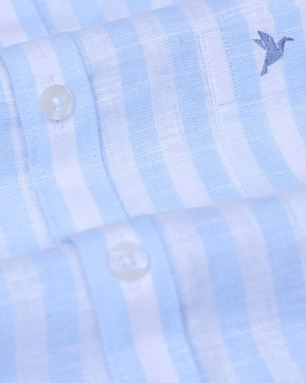 Blue Bold Stripes -Full-Bamboo Linen