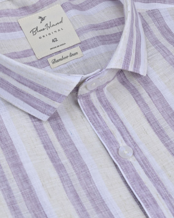 Dusty Purple Broad Stripes -Full-Bamboo Linen