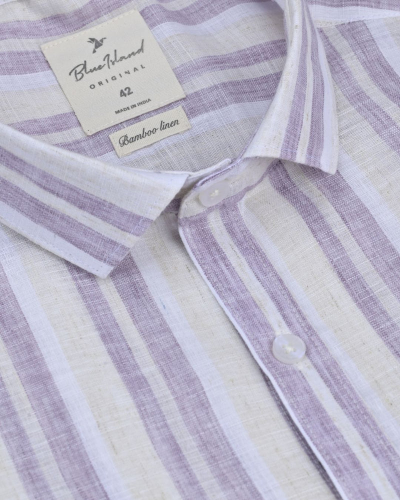 Dusty Purple Broad Stripes -Full-Bamboo Linen