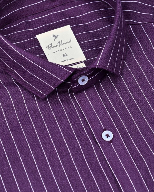 Dark Wine Vertical Stripes -Full-Bamboo Linen