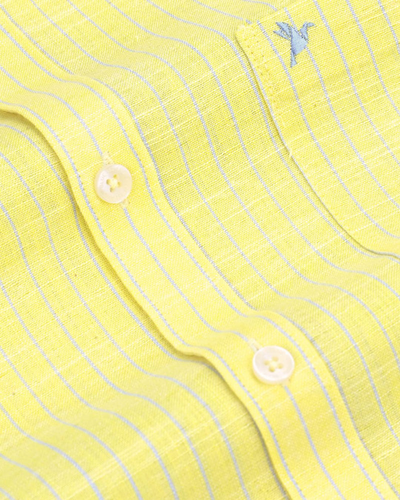 Yellow & Blue Linear Stripes -Full-Bamboo Linen
