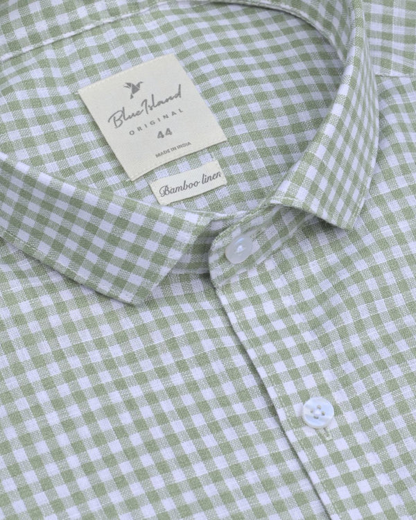 Green & White Mini Checks -Full-Bamboo Linen