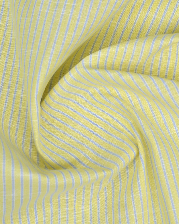 Soft Yellow & Blue Mini Stripes -Full-Bamboo Linen