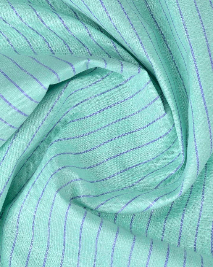 Green & Denim Line Stripes -Full-Bamboo Linen