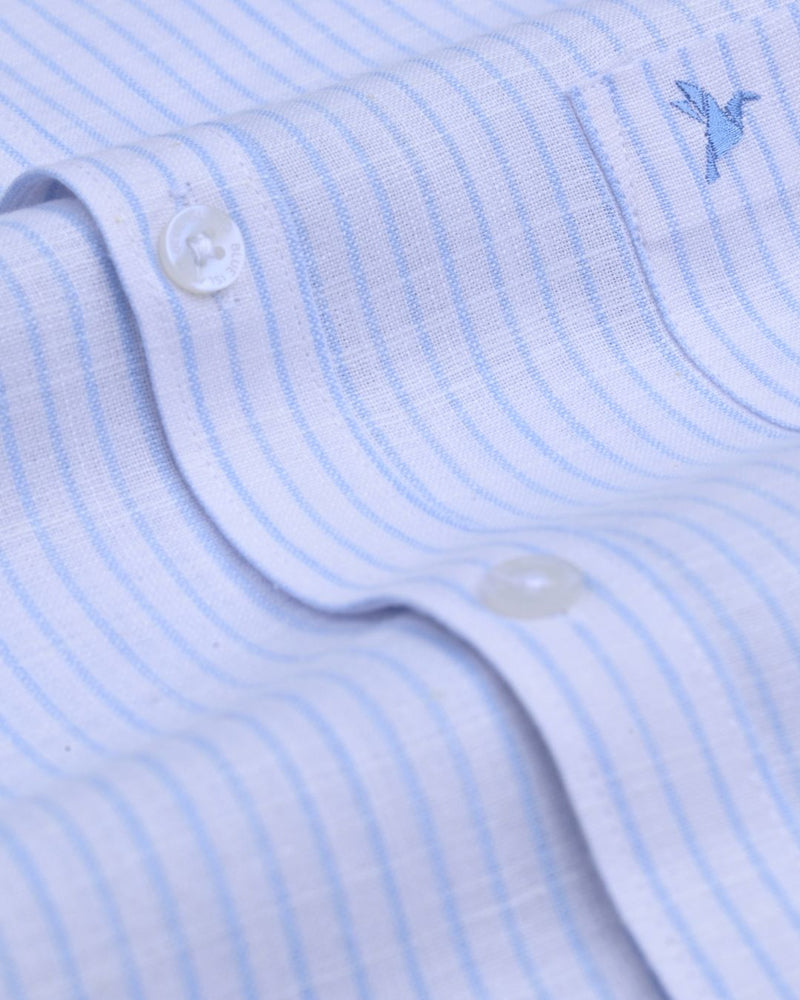 White & Blue Mini Stripes -Full-Bamboo Linen