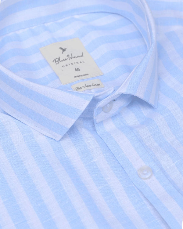 Blue Bold Stripes -Full-Bamboo Linen
