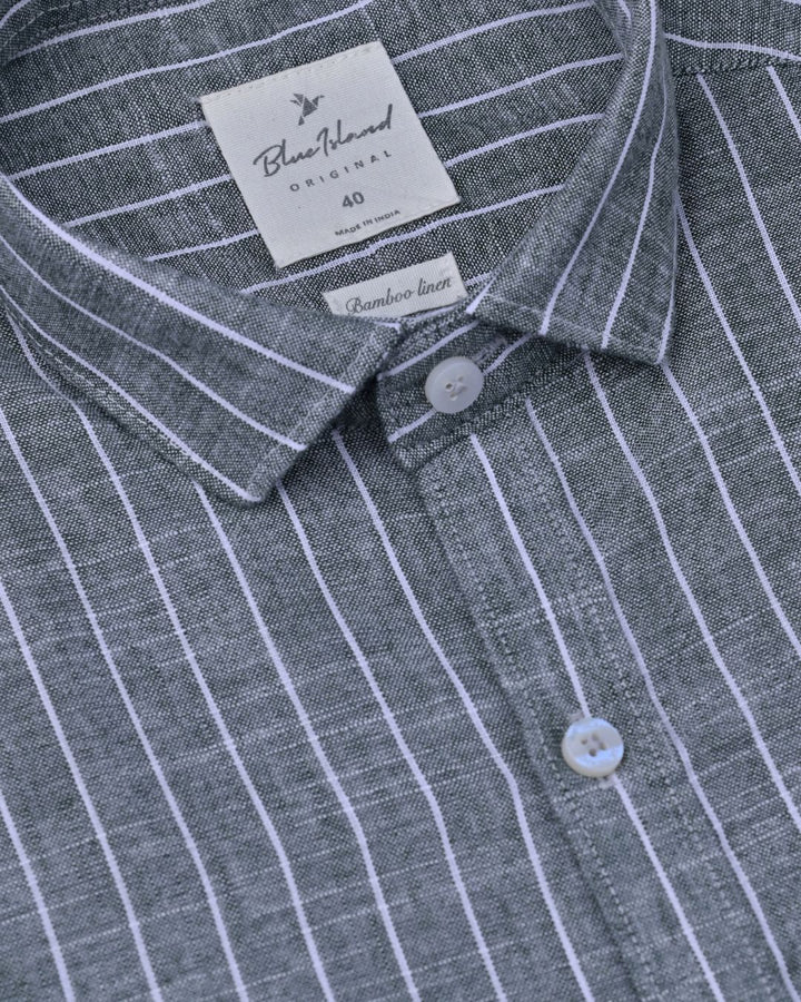 Green Pinstripes -Full-Bamboo Linen