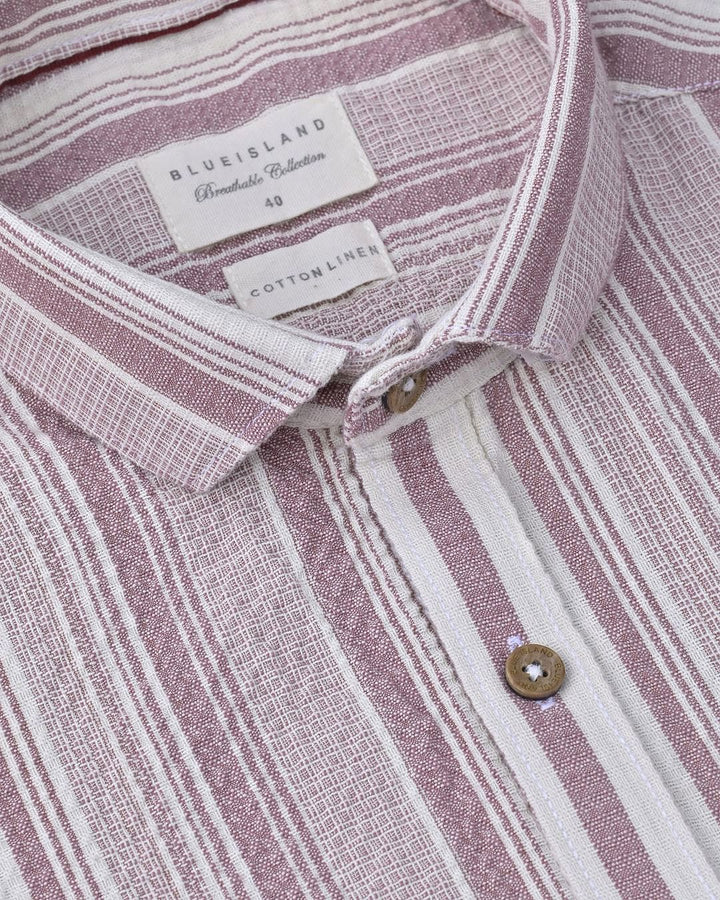 Creamy Pink Stripes -Full-Cotton Linen Shirt