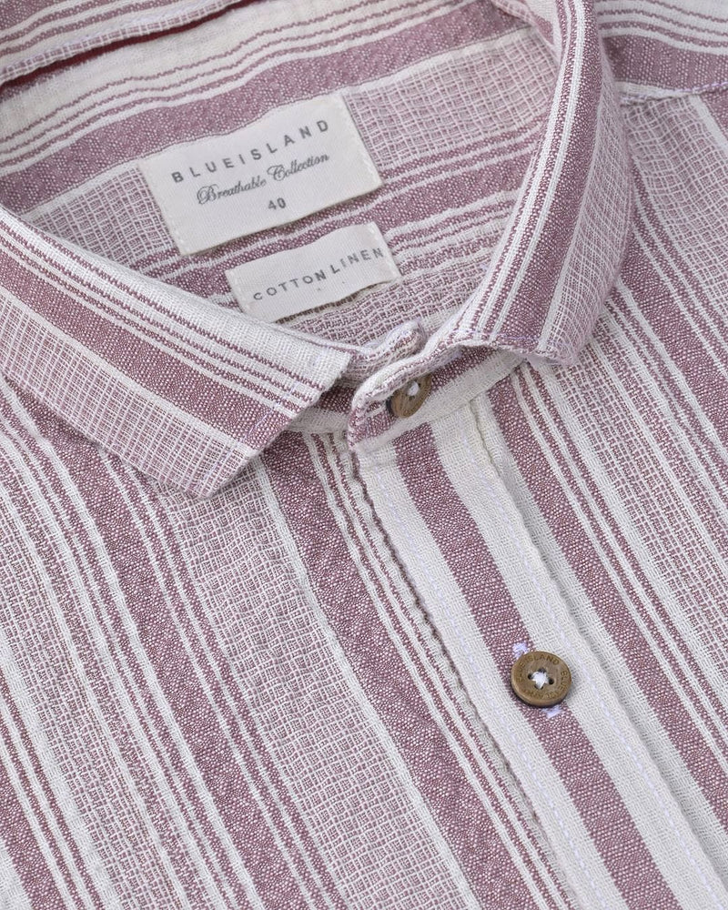 Creamy Pink Stripes -Full-Cotton Linen Shirt