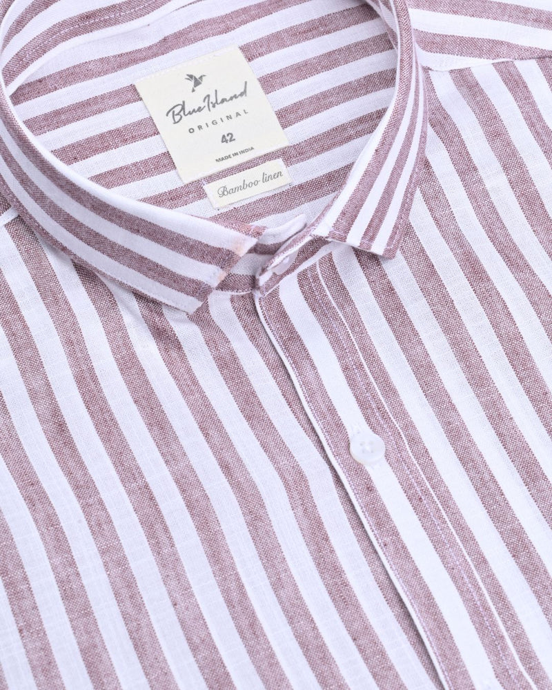 Maroon & White Large Stripes -Full-Bamboo Linen