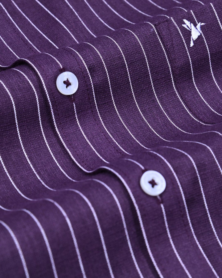 Dark Wine Vertical Stripes -Full-Bamboo Linen