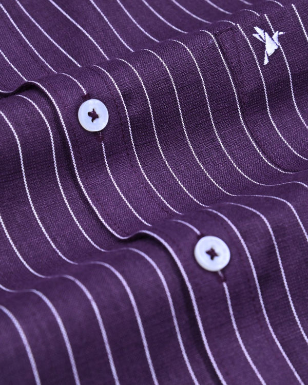 Dark Wine Vertical Stripes -Full-Bamboo Linen