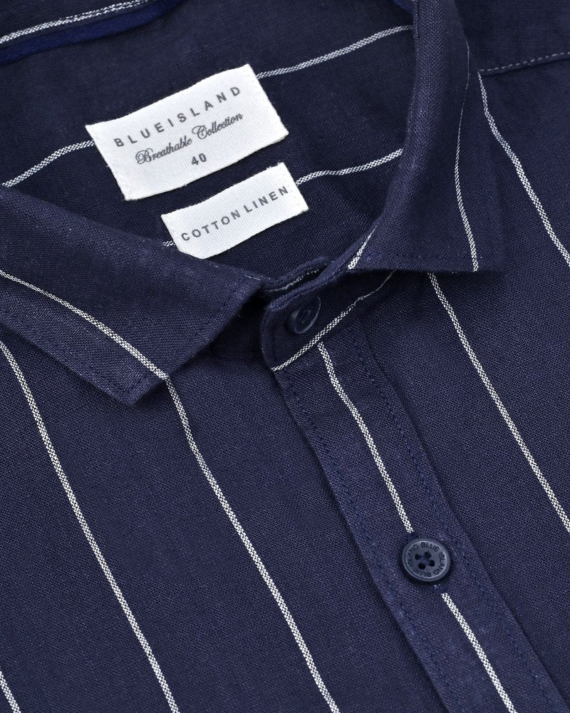 Royal Navy Broad Stripes-Full-Cotton Linen Shirt