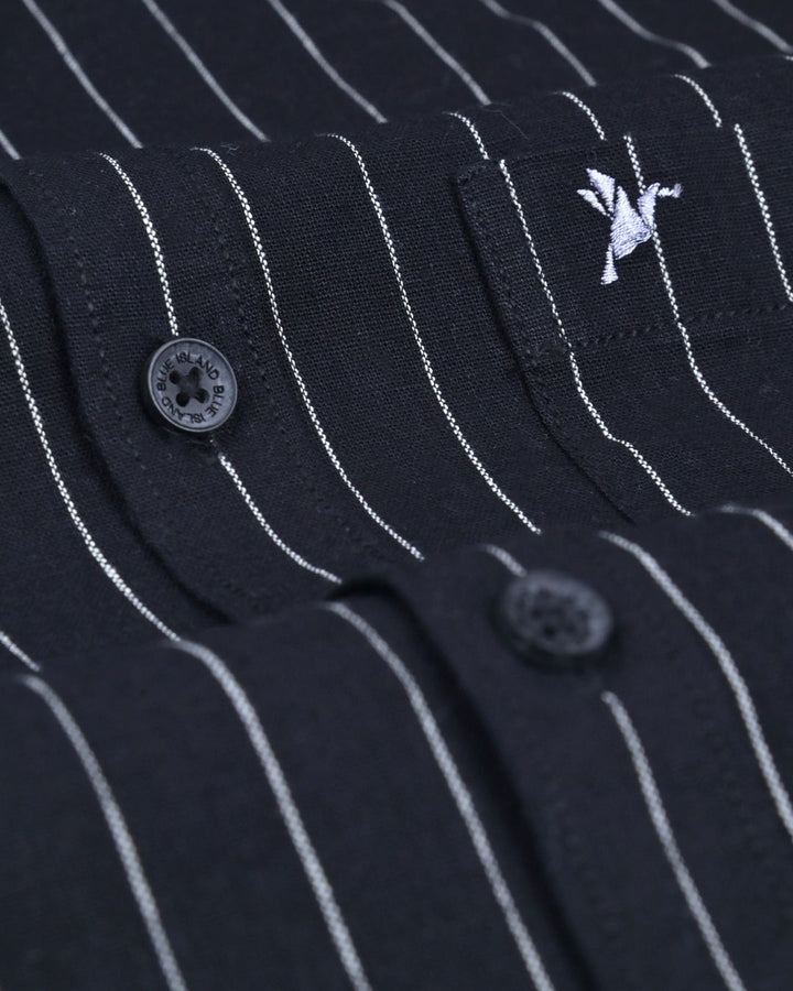 Black Solo Stripes-Full-Cotton Linen Shirt