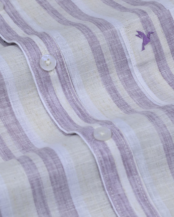 Dusty Purple Broad Stripes -Full-Bamboo Linen