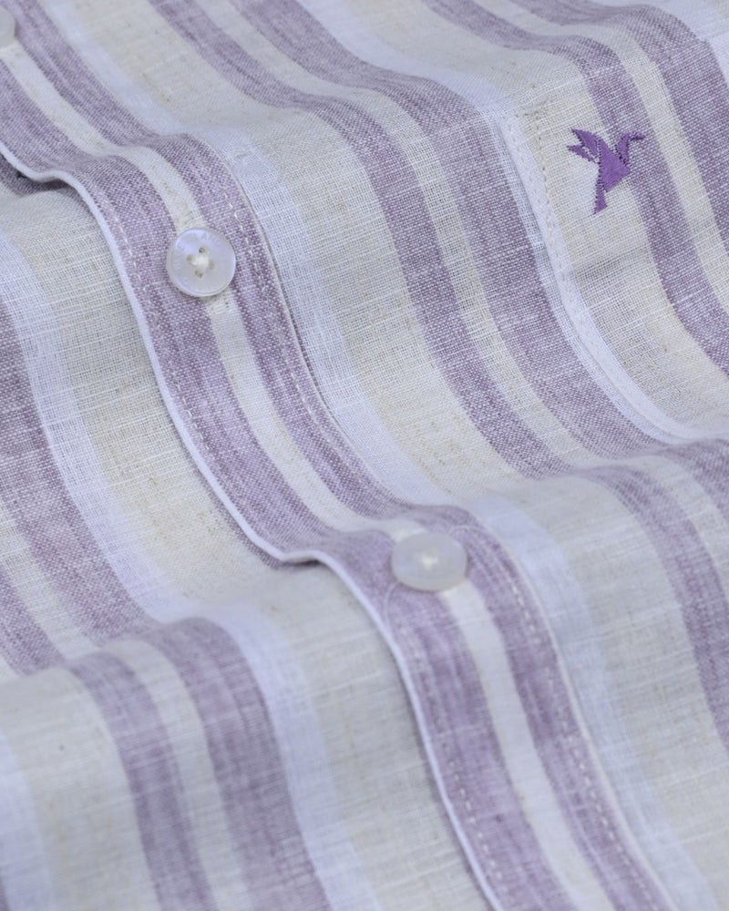 Dusty Purple Broad Stripes -Full-Bamboo Linen