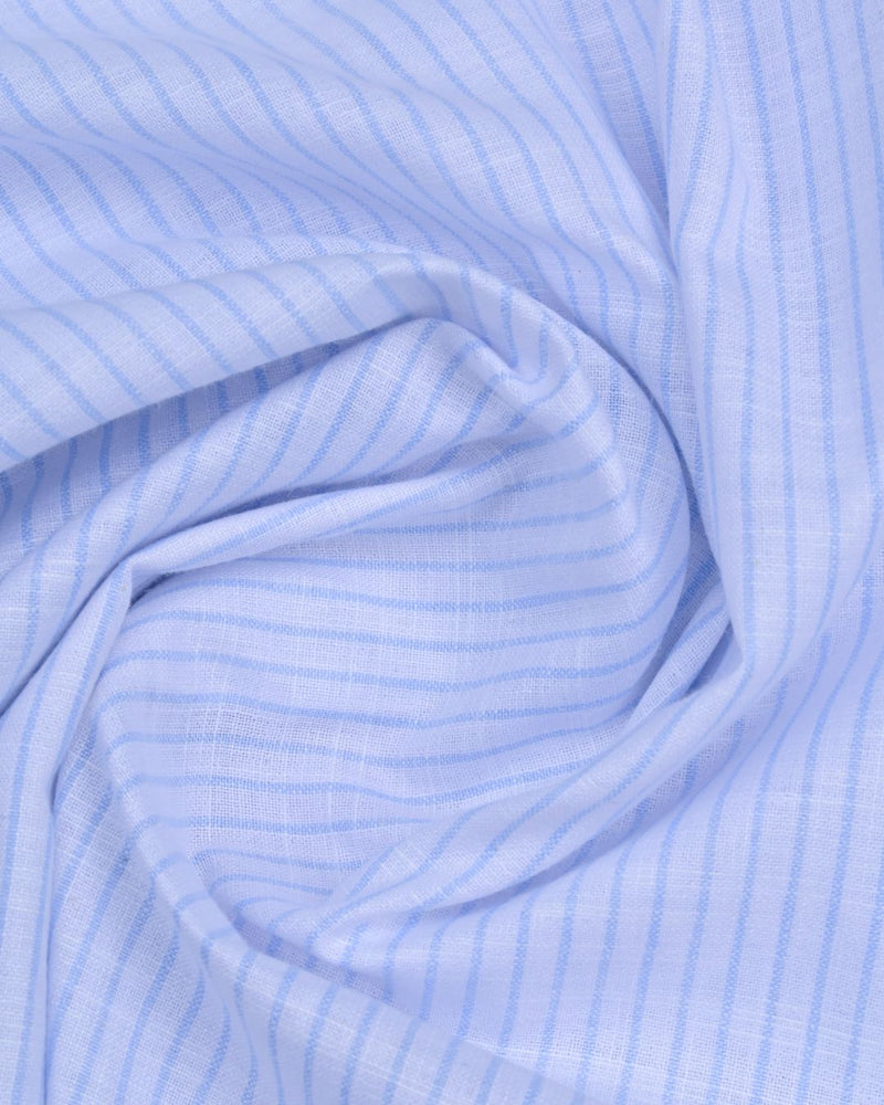 White & Blue Mini Stripes -Full-Bamboo Linen