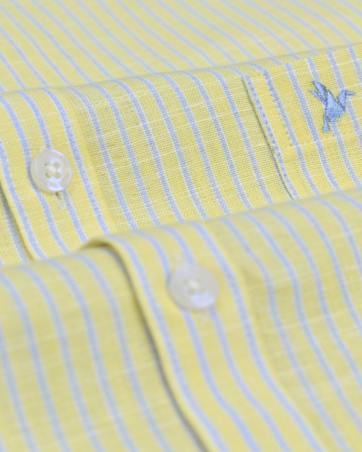 Soft Yellow & Blue Mini Stripes -Full-Bamboo Linen