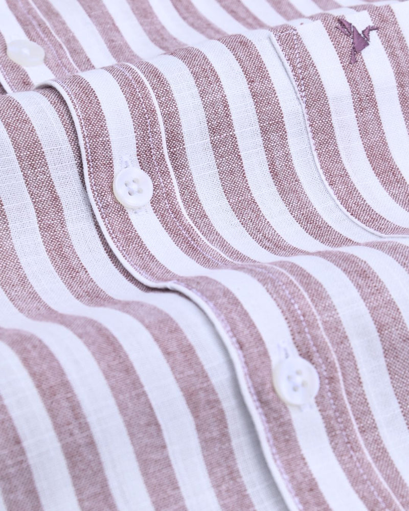 Maroon & White Large Stripes -Full-Bamboo Linen