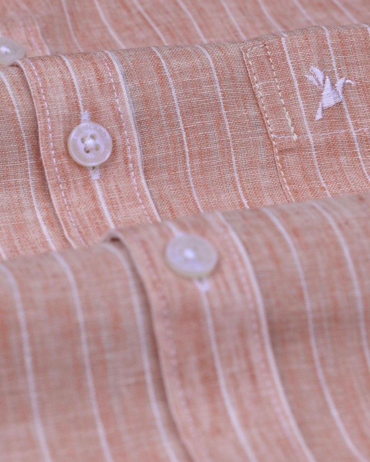 Tango Orange & White Stripes -Full-Cotton Linen Shirt