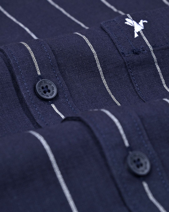 Royal Navy Broad Stripes-Full-Cotton Linen Shirt