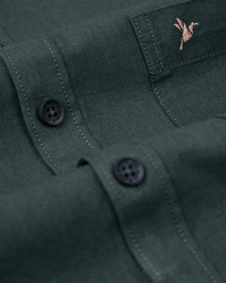 Bottle Green Solid-Full-Cotton Linen Shirt
