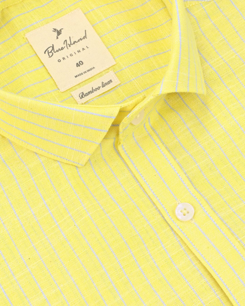 Yellow & Blue Linear Stripes -Full-Bamboo Linen