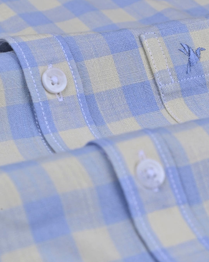 Sky Blue Mini Checks -Full-Cotton Linen Shirt