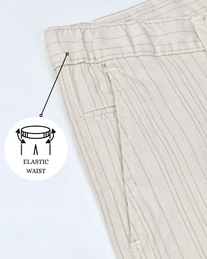 Cream Double Lines - 2 way stretch - COTTON LINEN PANT