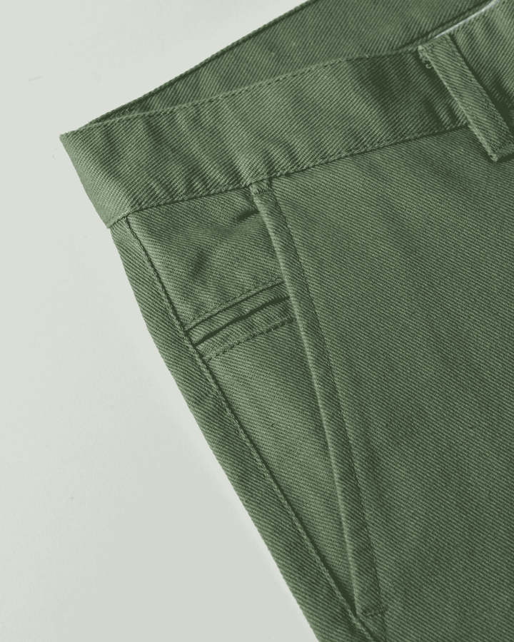 Olive Green Twill Weave - 2 way stretch - COTTON PANT