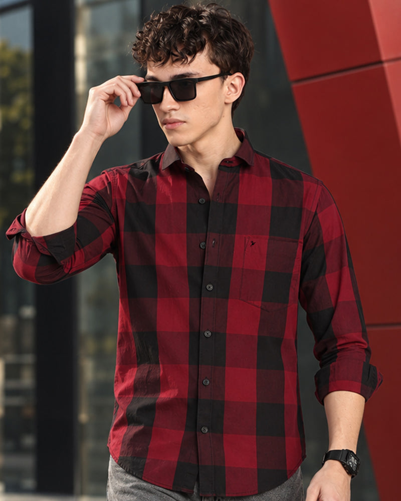 Maroon Box Checks -Full-Stain Proof