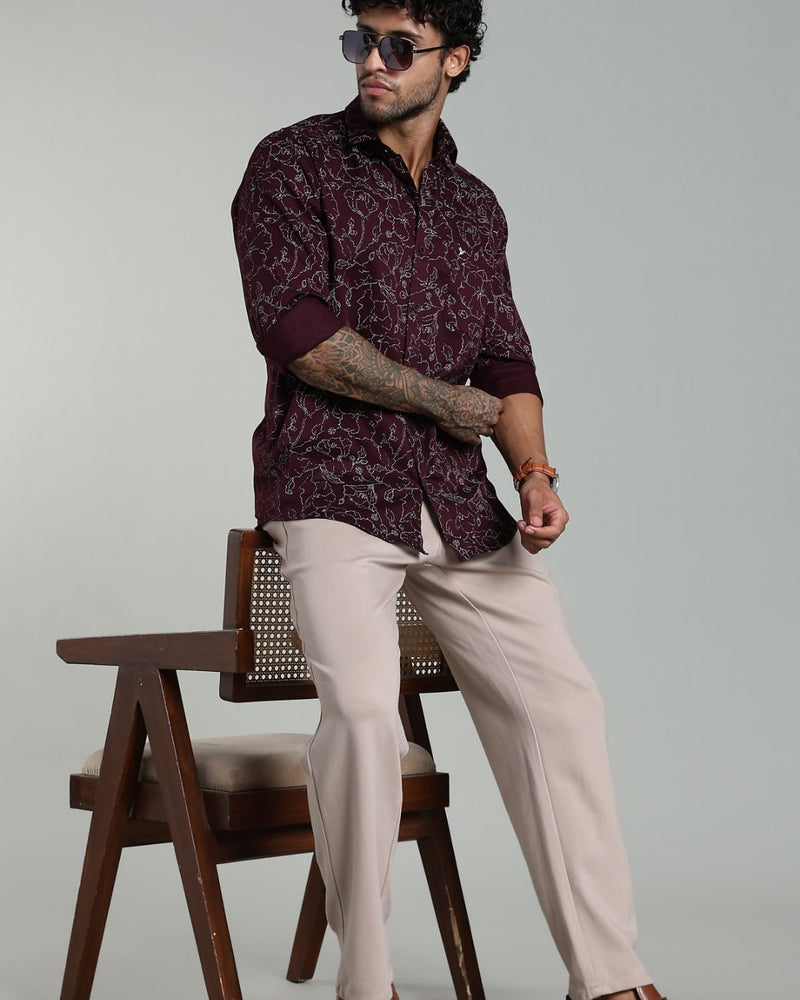 Dark Wine Flower Print-Full-Stain Proof