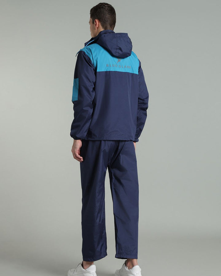 Navy with Blue Shoulder Panel - Rain Jacket with Pant
