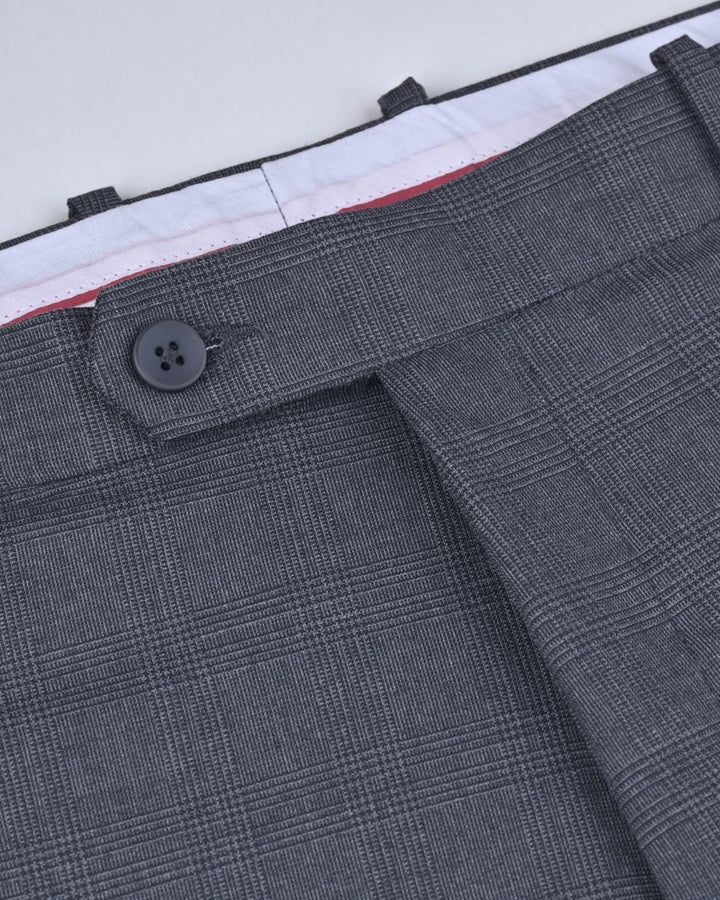 Metal Grey Cross Line Checked - Wrinkle free Formal Pant