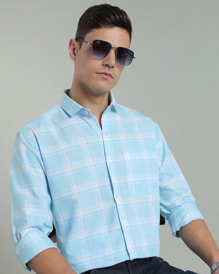 Blue & White Box Checks -Full-Stain Proof