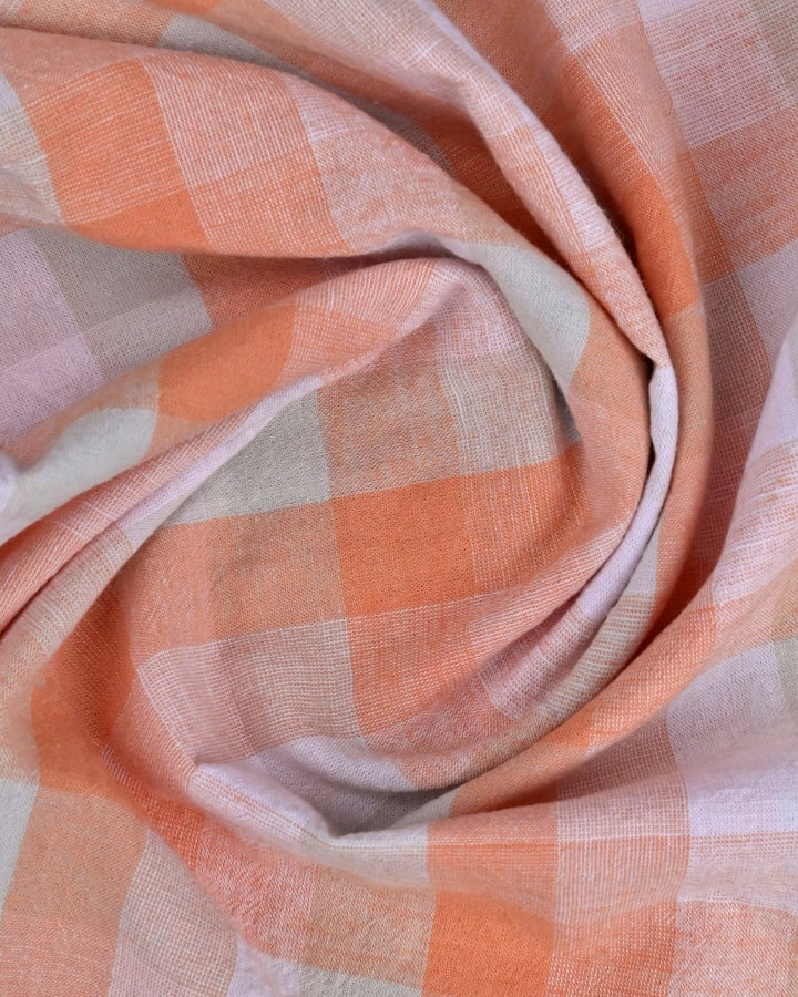 Bright Orange Box Checks -Full-Cotton Linen Shirt