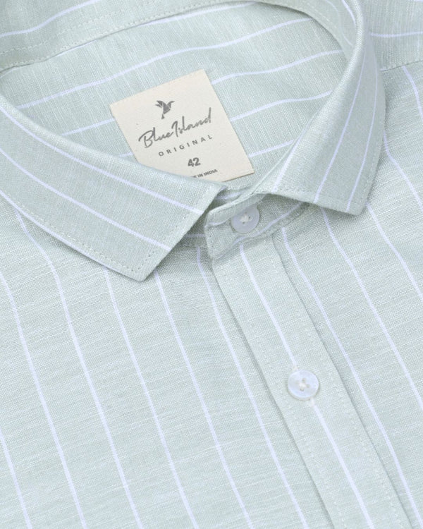 Soft Green Stripes -Full-Bamboo Linen
