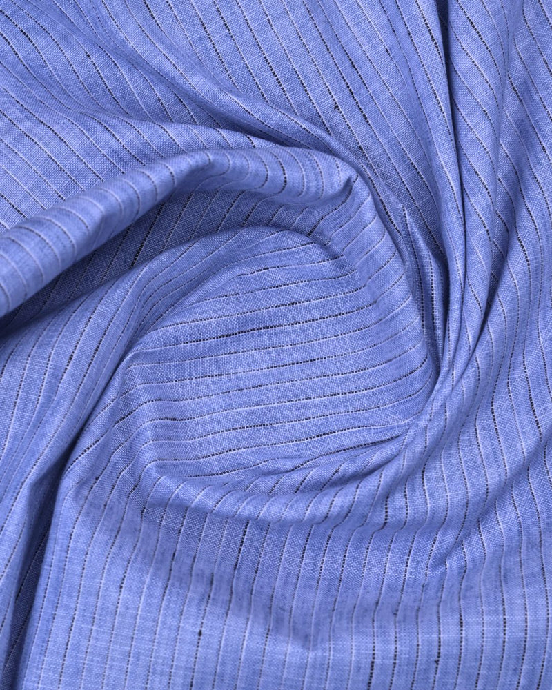 Blue & Black Dotted Line Stripes -Full-Bamboo Linen