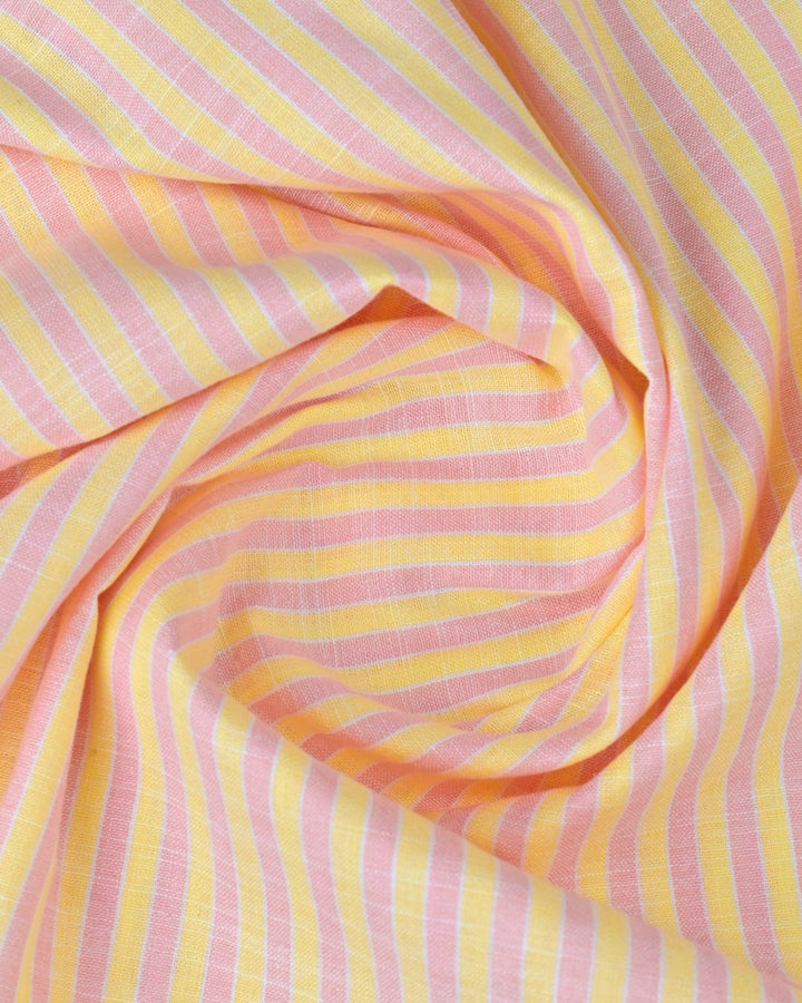 Yellow & Rose Bold Stripes -Full-Bamboo Linen