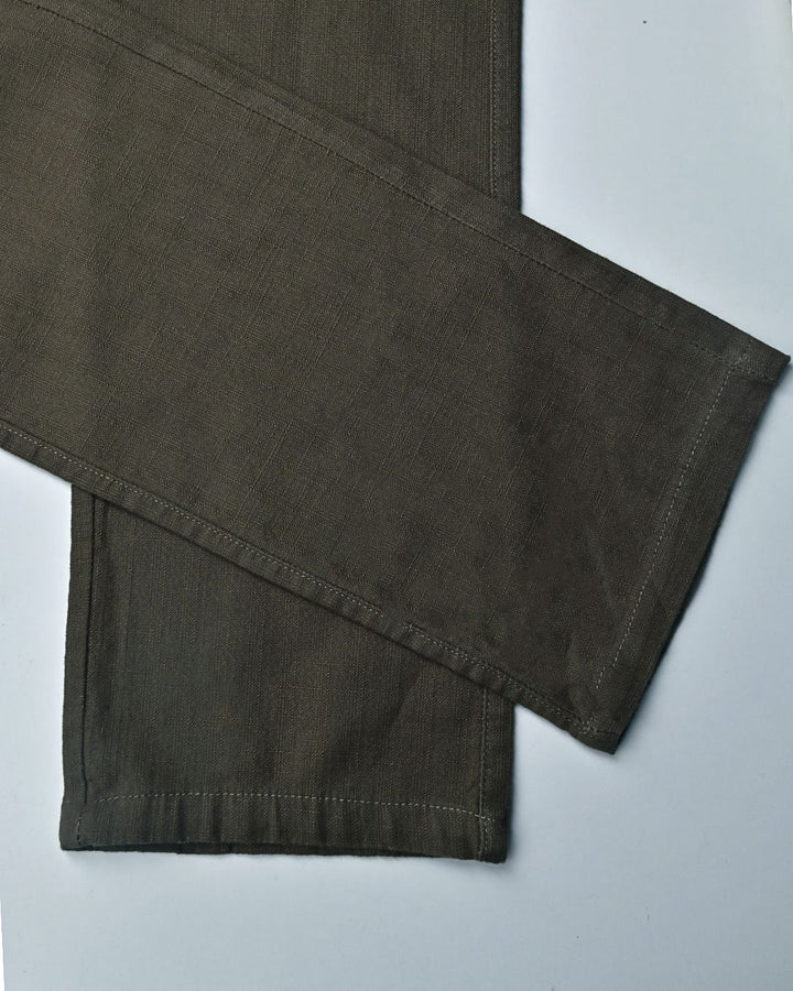 Dark Green Grain Printed - 2 way stretch - COTTON LINEN PANT