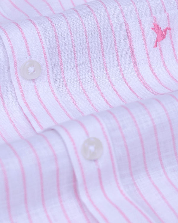 White & Pink Mini Stripes -Full-Bamboo Linen
