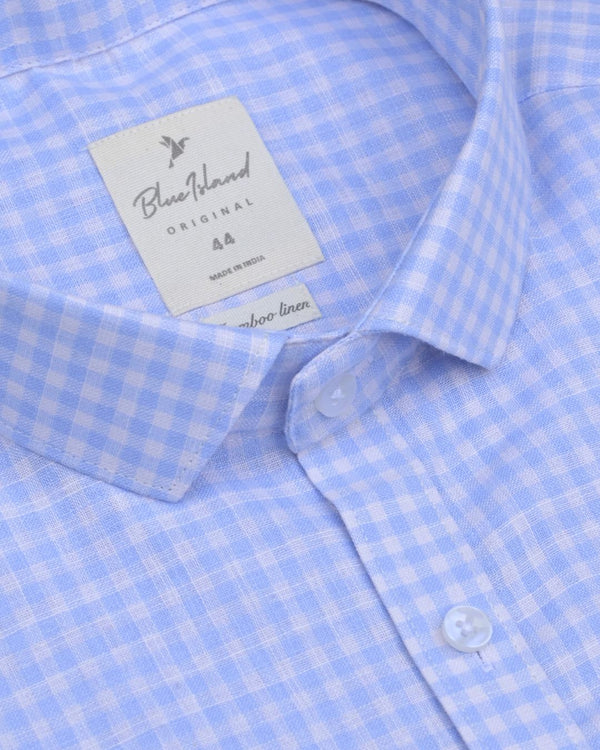 Blue & White Mini Checks -Full-Bamboo Linen