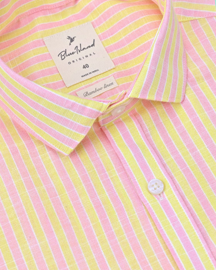 Yellow & Rose Bold Stripes -Full-Bamboo Linen