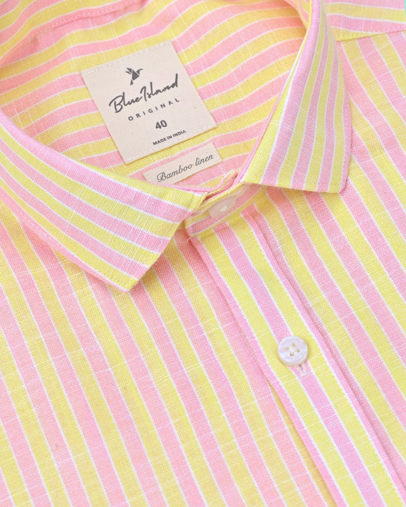 Yellow & Rose Bold Stripes -Full-Bamboo Linen