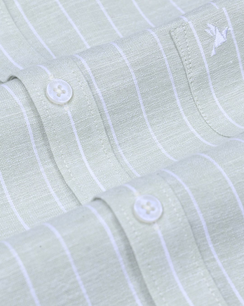 Soft Green Stripes -Full-Bamboo Linen