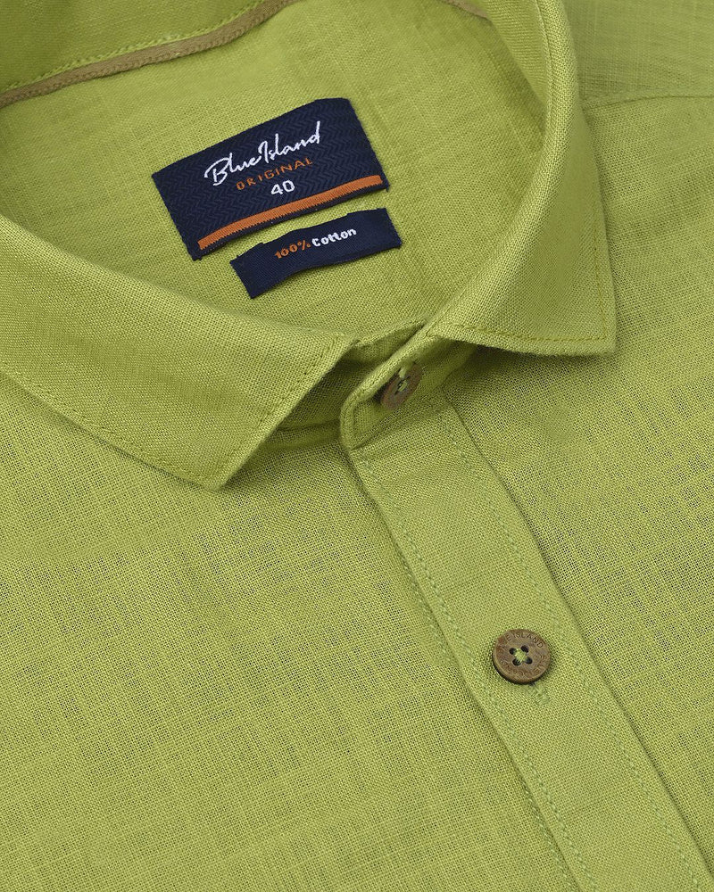 Pear Green Solid-Full-Cotton Linen Shirt