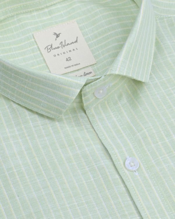 Green & Yellow Line Stripes -Full-Bamboo Linen