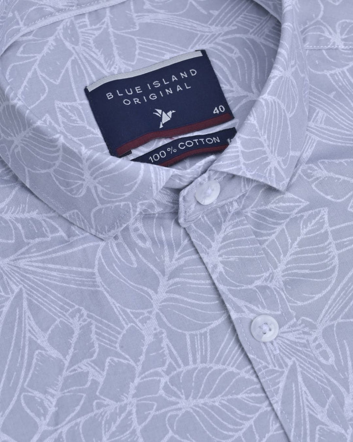Grey Leafy Print-Full-Stain Proof