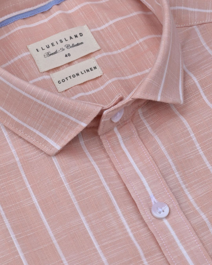 Peach Orange & White Line Stripes -Full-Cotton Linen Shirt